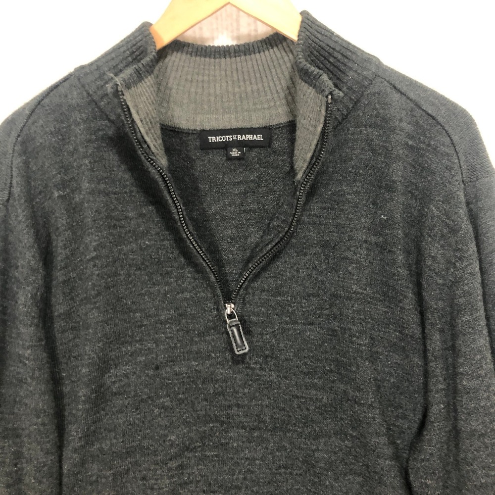 Tricots Raphael Quarter Zip Pullover Sweater Mock Neck Gray XXL‎